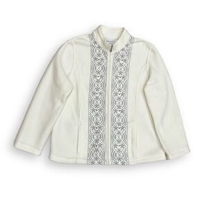 Alfred Dunner Cream Fair Isle Fleece Full Zip Jacket Large